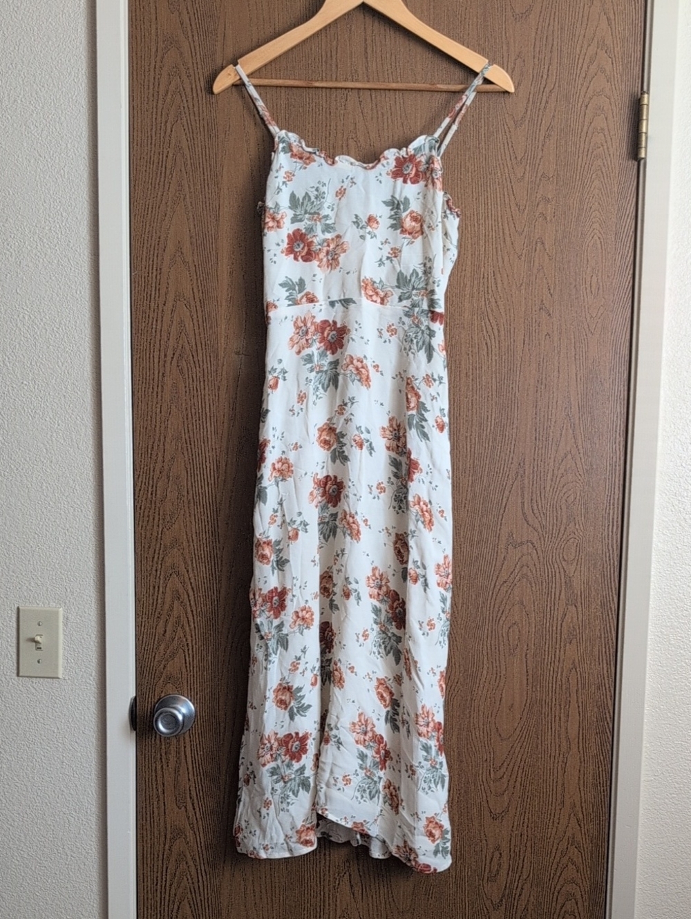 Reformation White Maxi Dress with Rust Floral Print